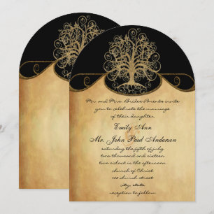 Invitación Boda de oro y metal negro del árbol giratorio dora