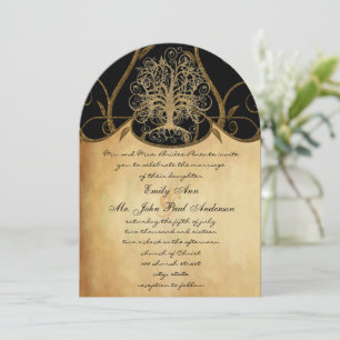 Invitación Boda de oro y metal negro del árbol giratorio dora