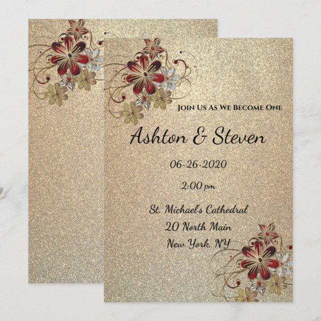 Invitación Boda de oro y Purpurina (Anverso / Reverso)