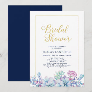 Invitación Boda de oro y suculentas tropicales. Ducha nupcial