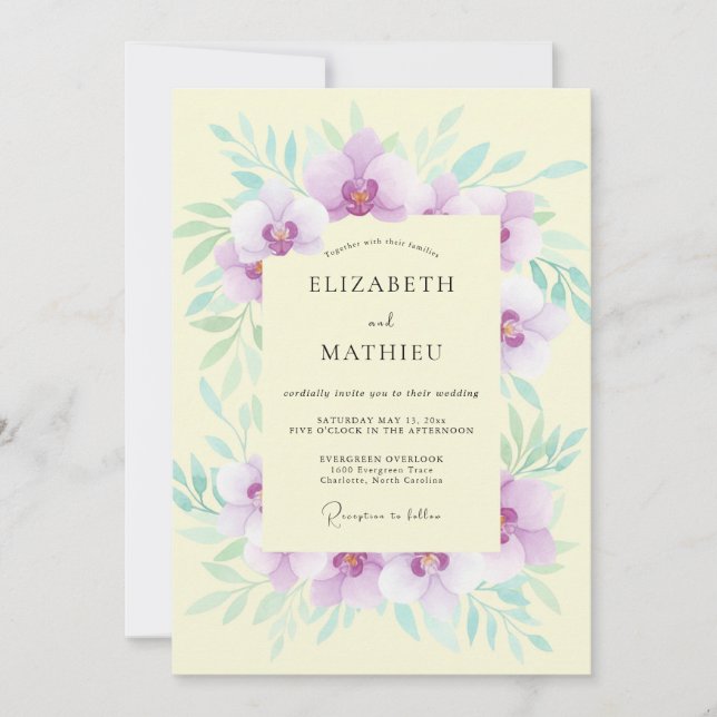 Invitación Boda de orquídea amarilla pálida de prado (Anverso)