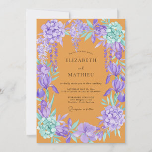 Invitación Boda de orquídea amatista ámbar