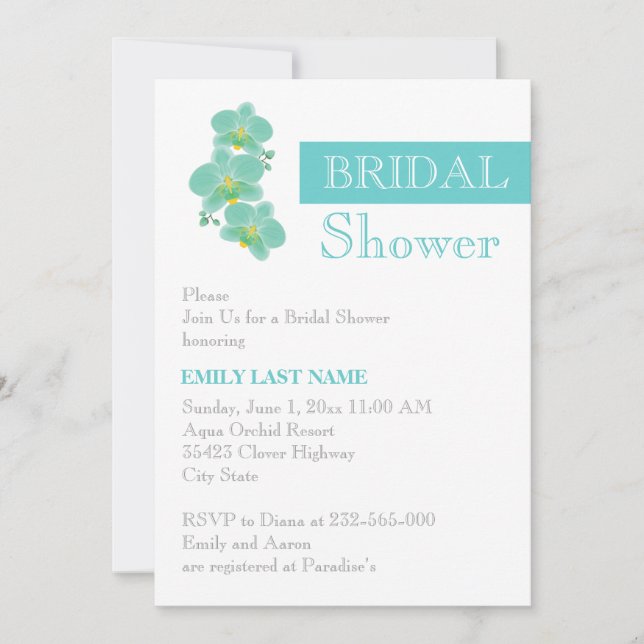 Invitación Boda de orquídea azul Stripe & aqua (Anverso)