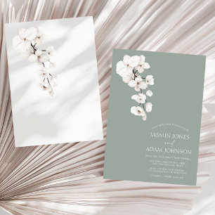 Invitación Boda de orquídea blanca verde sage moderna