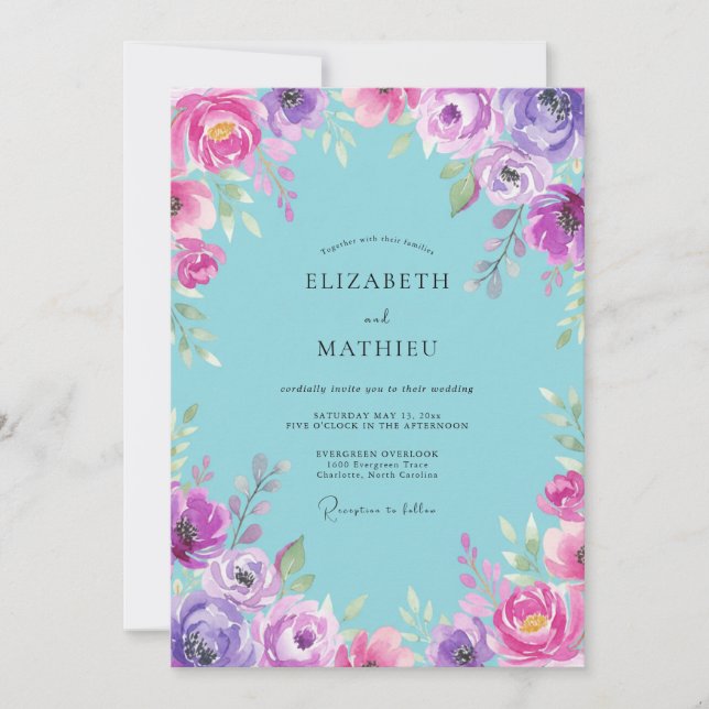 Invitación Boda de orquídea cian en flor (Anverso)