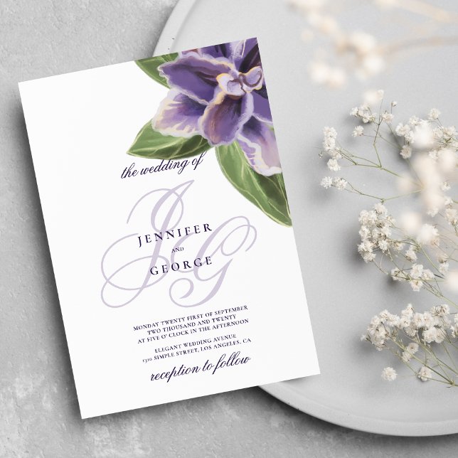 Invitación Boda de orquídea de lavanda verde púrpura (Watercolor purple green lavender orchid wedding)