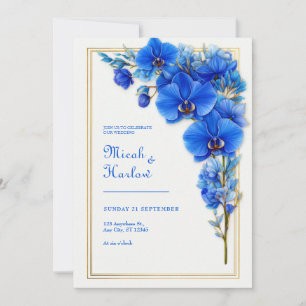 Invitación Boda de Orquídea Dorada Azul Real