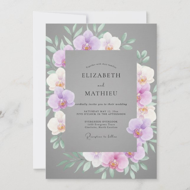Invitación Boda de orquídea lavanda gris (Anverso)