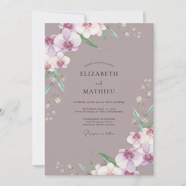 Invitación Boda de orquídea lila malva (Anverso)