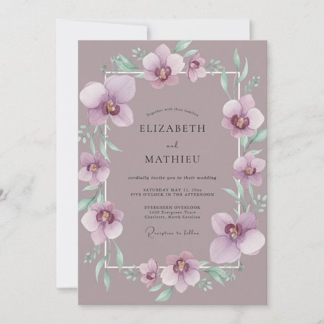 Invitación Boda de Orquídea Malva Polvorienta (Anverso)
