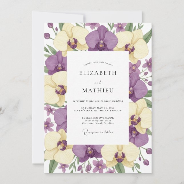 Invitación Boda de Orquídea Mantequilla de Amatista (Anverso)