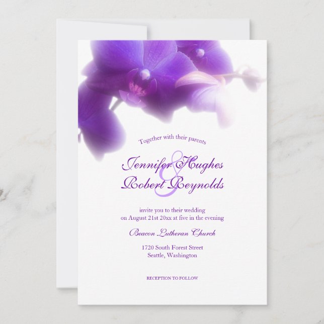 Invitación Boda de Orquídea Morada Floral y Elegante (Anverso)
