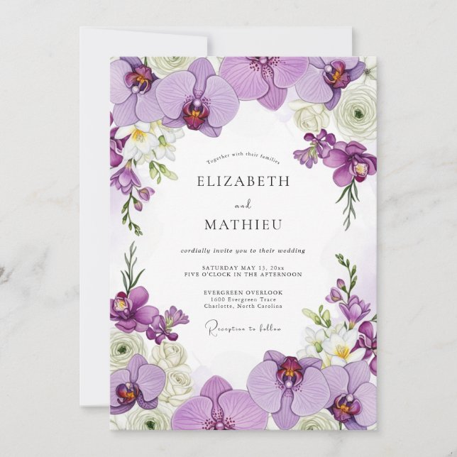 Invitación Boda de Orquídea Opulenta Lavanda (Anverso)