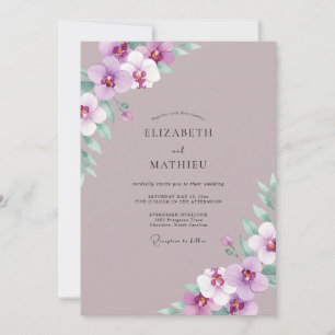 Invitación Boda de orquídea pintada de malva polvorienta