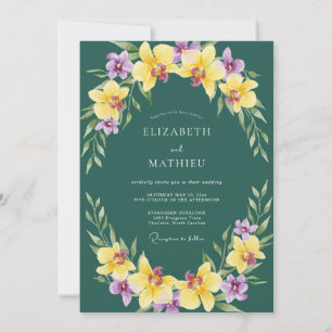 Invitación Boda de orquídea púrpura amarilla