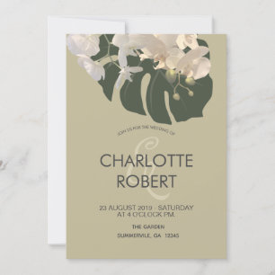 Invitación Boda de orquídeas blancas de hoja tropical