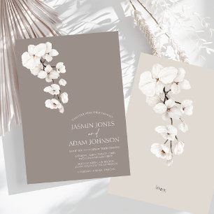 Invitación Boda de orquídeas blancas grises modernas