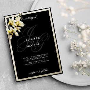 Invitación Boda de orquídeas con iniciales en monograma de ma