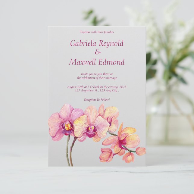 Invitación Boda de Orquídeas de Flores de Agua Elegante (Anverso de pie)