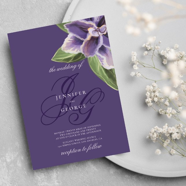 Invitación Boda de orquídeas de lavanda verde púrpura románti (Romantic purple green lavender orchid wedding)