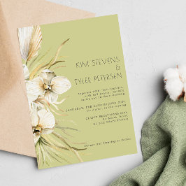 Invitación Boda de orquídeas de pasto verde boho moderno