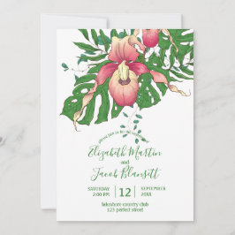 Invitación Boda de orquídeas de piel rosa y amarilla dibujada