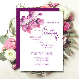 Invitación Boda de orquídeas moradas de color de agua pintada