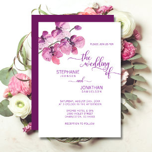 Invitación Boda de orquídeas moradas de color de agua pintada