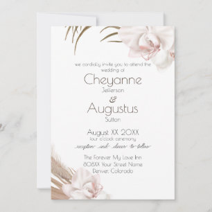 Invitación Boda de Orquídeas Románticas y Pasto de Pampas