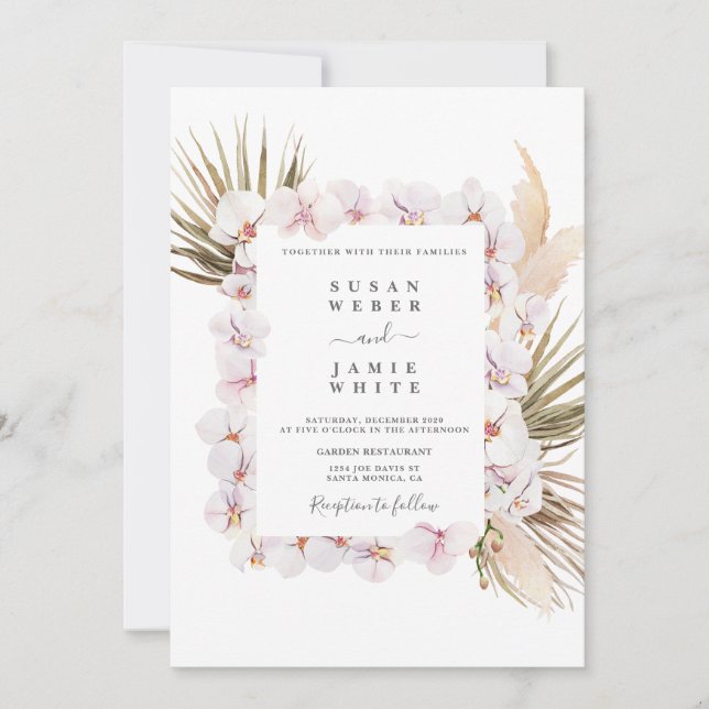 Invitación Boda de orquídeas rosadas de moda tropical (Anverso)