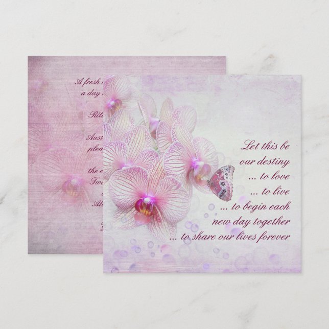 Invitación Boda de orquídeas rosas y mariposas (Anverso / Reverso)