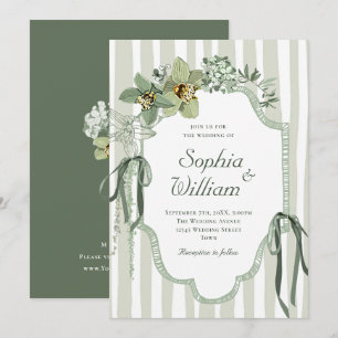 Invitación Boda de orquídeas verde salvia pintadas a mano