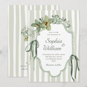 Invitación Boda de orquídeas verdes salvia pintadas a mano