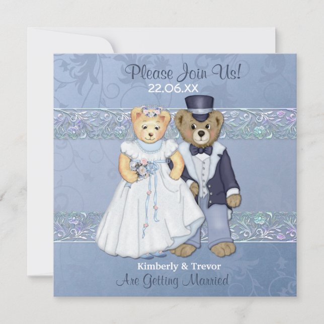 Invitación Boda de Oso de Novia y Groom Teddy (Anverso)