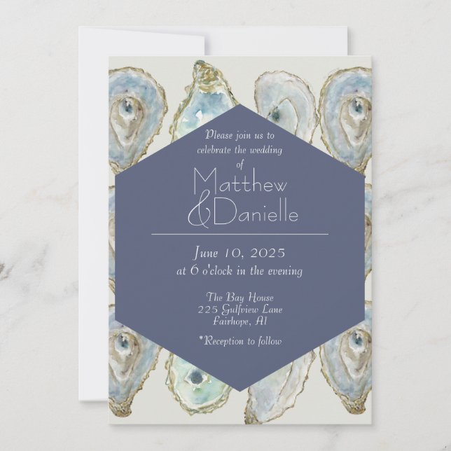 Invitación Boda de ostras acuáticas - azul turbio (Anverso)