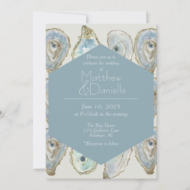 Invitación Boda de ostras acuáticas - azul turbio (Anverso)