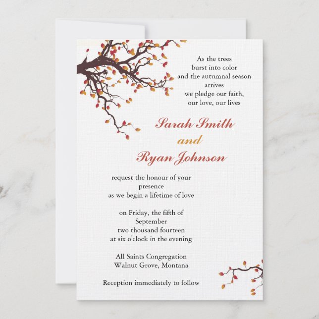 Invitación Boda de otoño (Anverso)