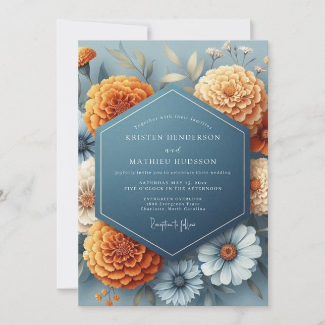 Invitación Boda de otoño ámbar de mezclilla (Anverso)