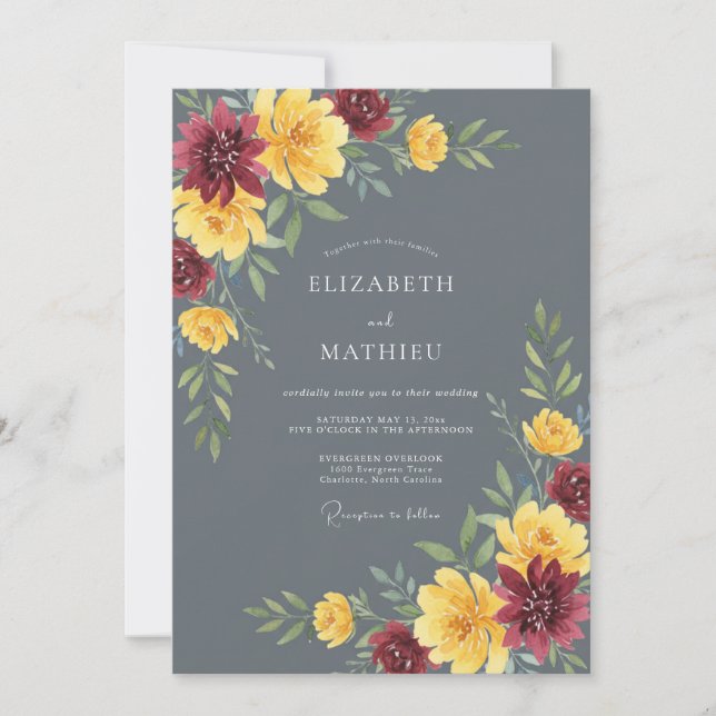 Invitación Boda de otoño audaz en gris carbón (Anverso)