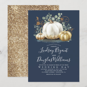 Invitación Boda de otoño azul de la Marina Rustica de calabaz