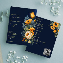 Invitación Boda de otoño azul marino girasol rústico todo en 