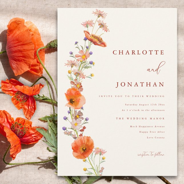 Invitación Boda de Otoño Bohemia con Flores Silvestres (Boho wildflower simple wedding invitation )