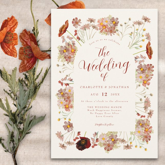 Invitación Boda de Otoño Bohemia con Flores Silvestres (Elegant boho wildflower fall earthy tones wedding invitation )