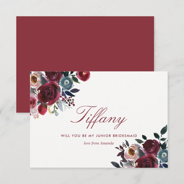 Invitación Boda de Otoño Boho Chic Burgundy y Navy (Anverso / Reverso)