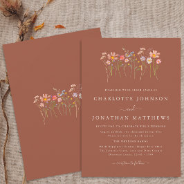 Invitación Boda de Otoño Boho con Flores Silvestres Terracota