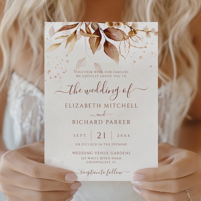 Invitación Boda de otoño boho con terracota oxidada (Subido por el creador)