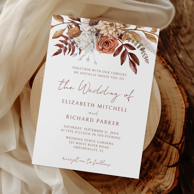 Invitación Boda de Otoño Boho Flores de Terracota Oxidada (Subido por el creador)