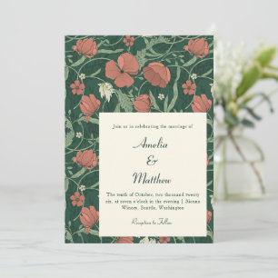 Invitación Boda de Otoño Botánica Floral Rojo Verde Forestal