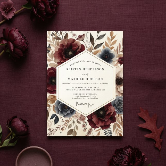 Invitación Boda de otoño botánico de Borgoña (Subido por el creador)
