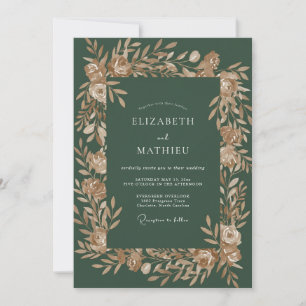 Invitación Boda de Otoño Brillante en Verde Cazador